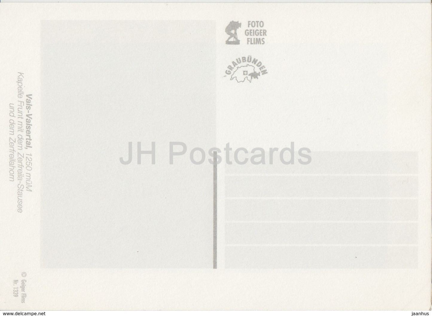 Vals - Valsertal 1250 m - Kapelle Frunt mit Zerfreila Stausee - 1339 - Switzerland - unused