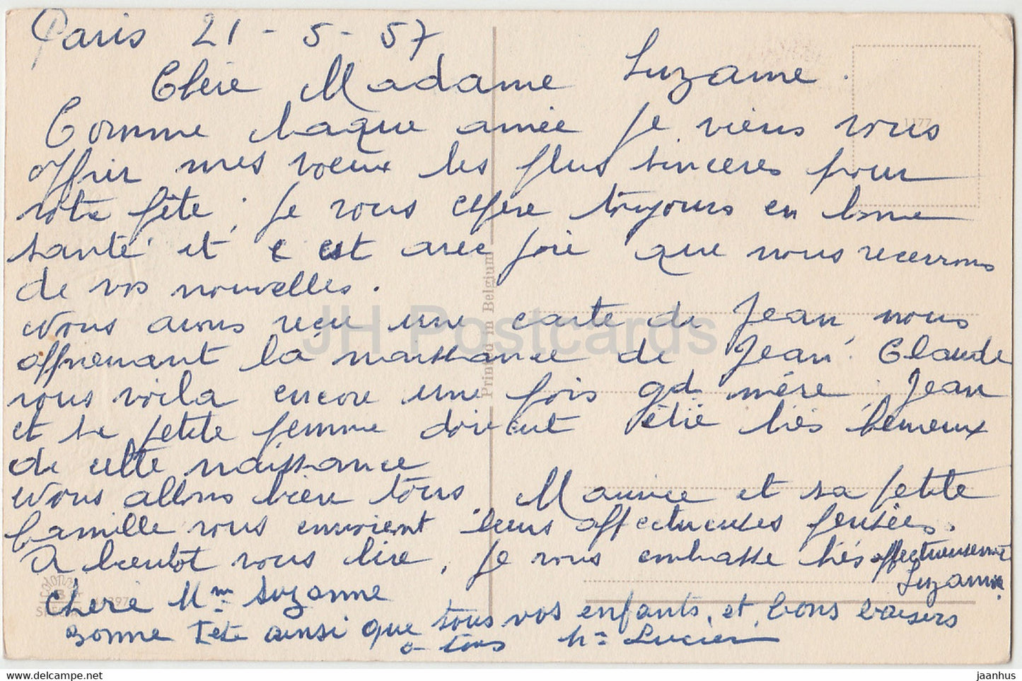 Geburtstagsgrußkarte – Bonne Fete – Blumen – Rosen – Illustration – alte Postkarte – 1957 – Frankreich – gebraucht