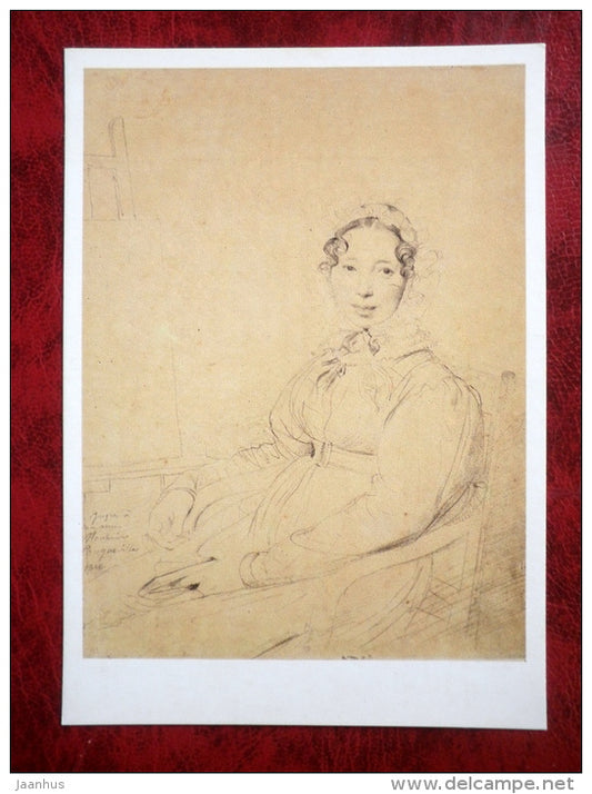 Drawing by Jean Auguste Dominique Ingres - Portrait of the Artist Henriette Lorimier - french art - unused - JH Postcards