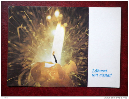New Year Greeting card - candle - sparkles - 1986 - Estonia USSR - unused - JH Postcards