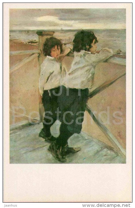 painting by V. Serov - The Artist´s Children , 1889 - boys - russian art - unused - JH Postcards