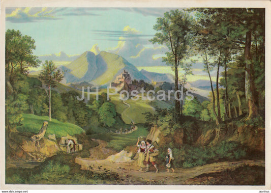 painting by Ludwig Richter - Rocca di Mezzo - 1530 - German art - Germany DDR - unused - JH Postcards
