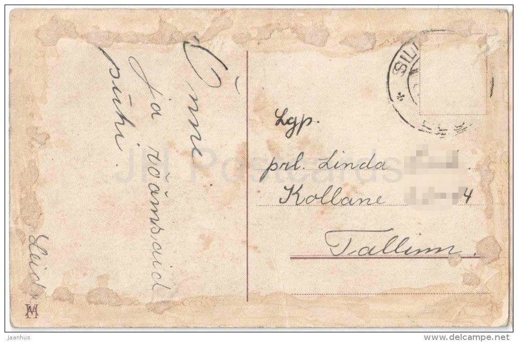 christmas greeting card - bullfinch - birds - HM - circulated in Estonia 1930s - JH Postcards