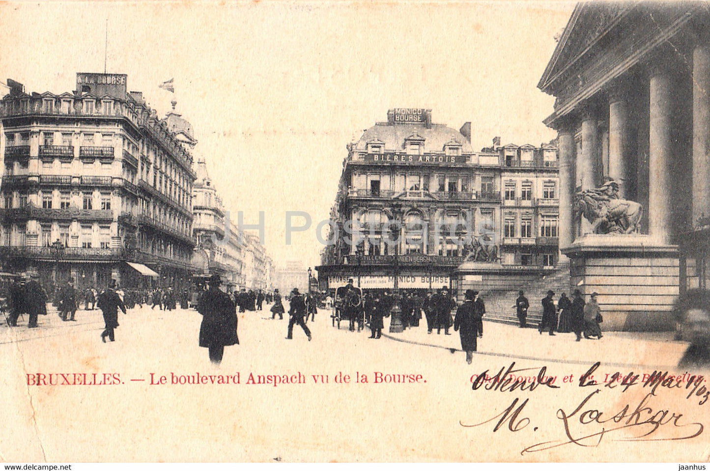Bruxelles - Brussels - Le Boulevard Anspach vu de la Bourse - A La Ville D'Alger - old postcard - 1903 - Belgium - used - JH Postcards