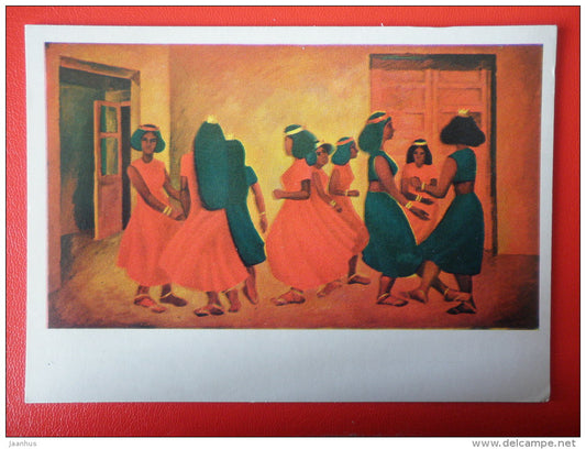 painting by V. Vladykin . Folk Dance . Sri Lanka - women - russian art - unused - JH Postcards