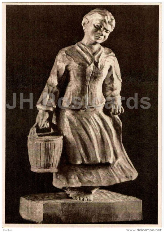 sculpture by J. Lukauskas -  Water Carrier - woman - Lithuanian Folk Sculpture - 1958 - Lithuania USSR - unused - JH Postcards