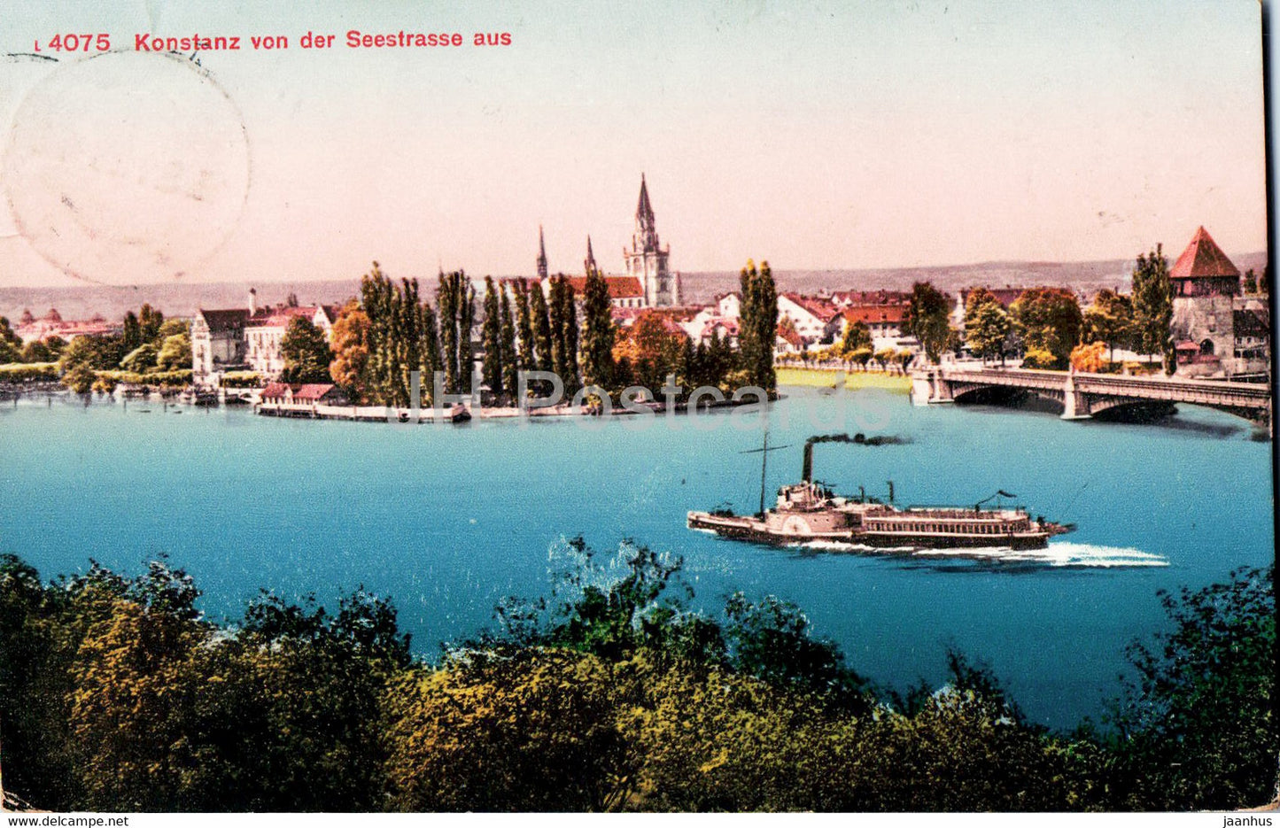 Konstanz von der Seestrasse aus - ship - steamer - 4075 - old postcard - 1911 - Germany - used - JH Postcards