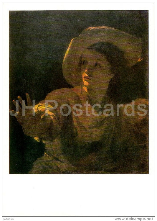 painting by Gaetano Gandolfi - A Young Shepherd - hat - Italian art - Russia USSR - 1986 - unused - JH Postcards