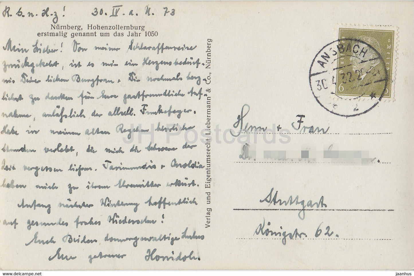 Nürnberg - Burg vom Westen - 102 - alte Postkarte - 1932 - Deutschland - gebraucht