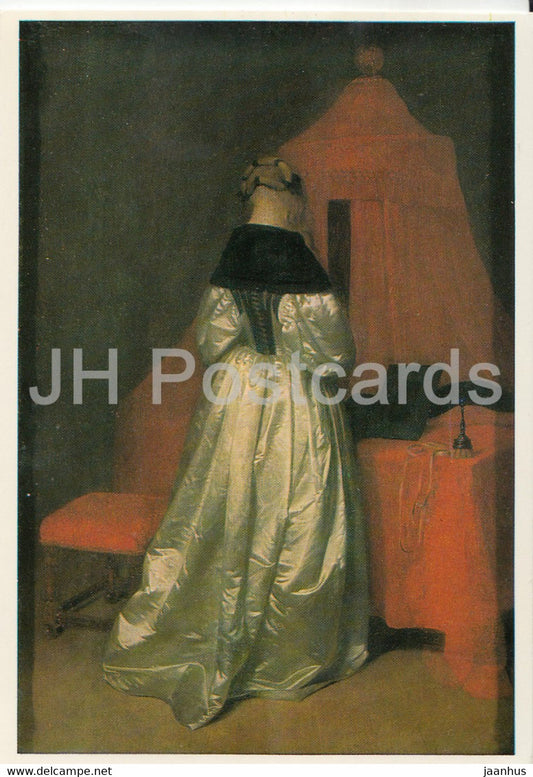 painting by Gerard Ter Borch - Eine Dame in weissem Atlas - Dutch art - Germany DDR - unused - JH Postcards