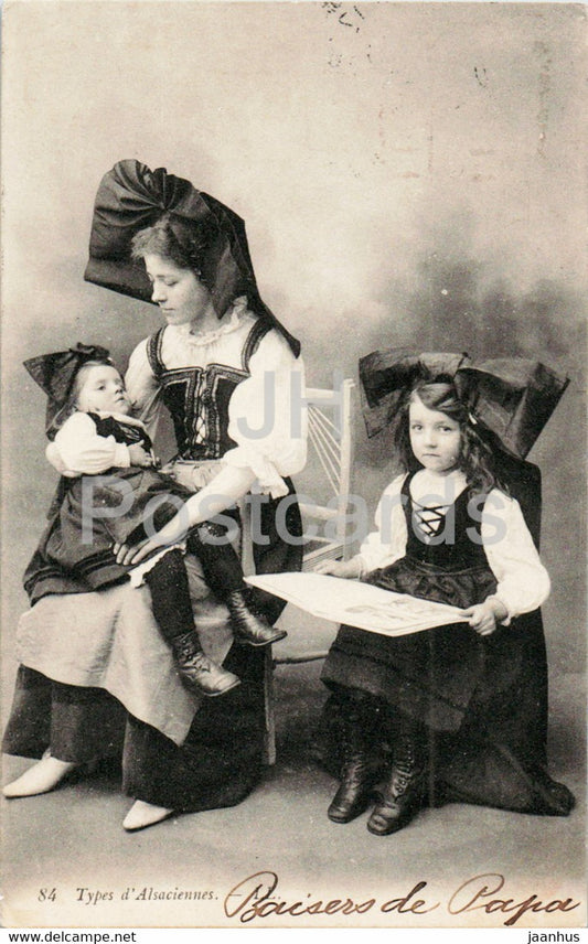 Types d'Alsaciennes - 84 - woman and daughters - folk costumes - old postcard - 1910 - France - used - JH Postcards