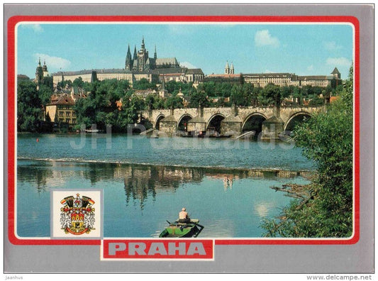 The Castle of Prague Hradcany - boat - Charles Bridge - Praha - Prague - Czechoslovakia - Czech - unused - JH Postcards