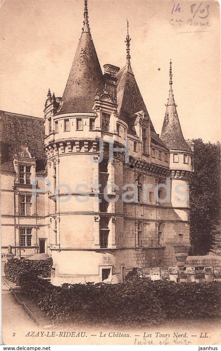 Azay Le Rideau - Le Chateau - Les Tours Nord - castle - 2 - old postcard - 1905 - France - used