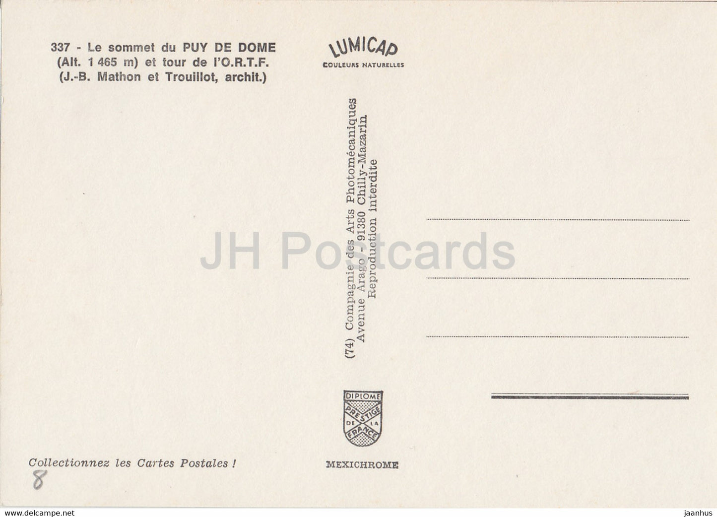 Le sommet du Puy de Dome - Tour de l'ORTF - 337 - Frankreich - unbenutzt