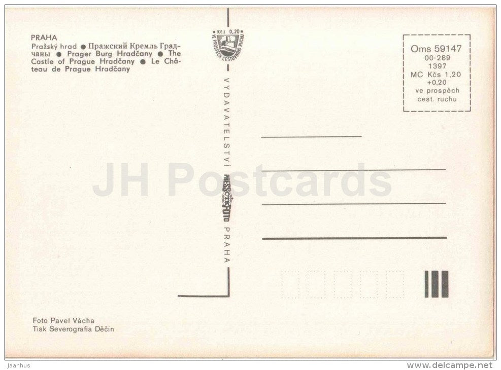 The Castle of Prague Hradcany - boat - Charles Bridge - Praha - Prague - Czechoslovakia - Czech - unused - JH Postcards
