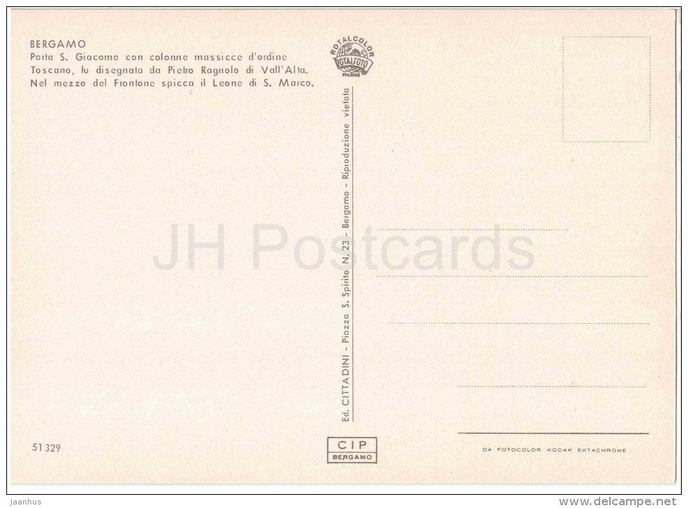 Porta S. Giacomo con colonne massicce d´ordine - Bergamo - Lombardia - 51329 - Italia - Italy - unused - JH Postcards