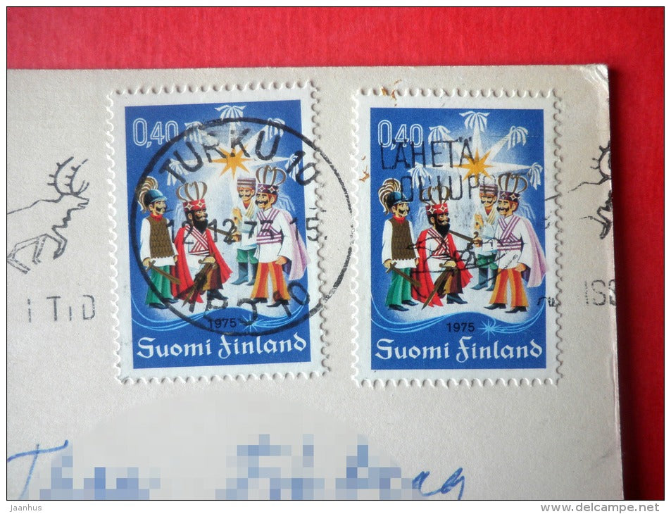 Christmas Greeting Card - girl - fashion - 215 - Finland - sent from Finland Turku to Estonia USSR 1975 - JH Postcards