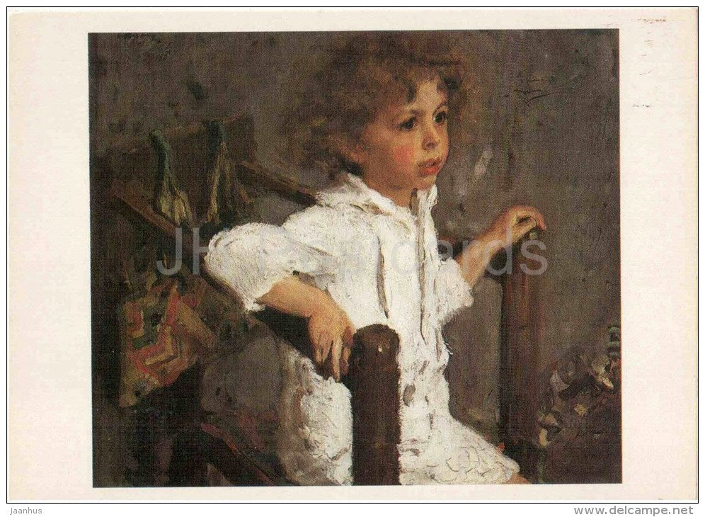 painting by V. Serov - Mika Morozov , 1901 - boy - russian art - unused - JH Postcards