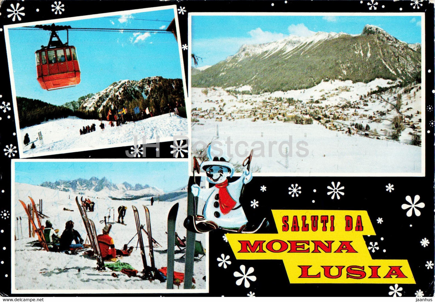 Saluti da Moena Lusia - cable car - skiing - 1983 - Italy - used - JH Postcards