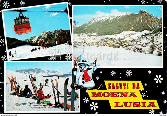 Saluti da Moena Lusia - cable car - skiing - 1983 - Italy - used - JH Postcards