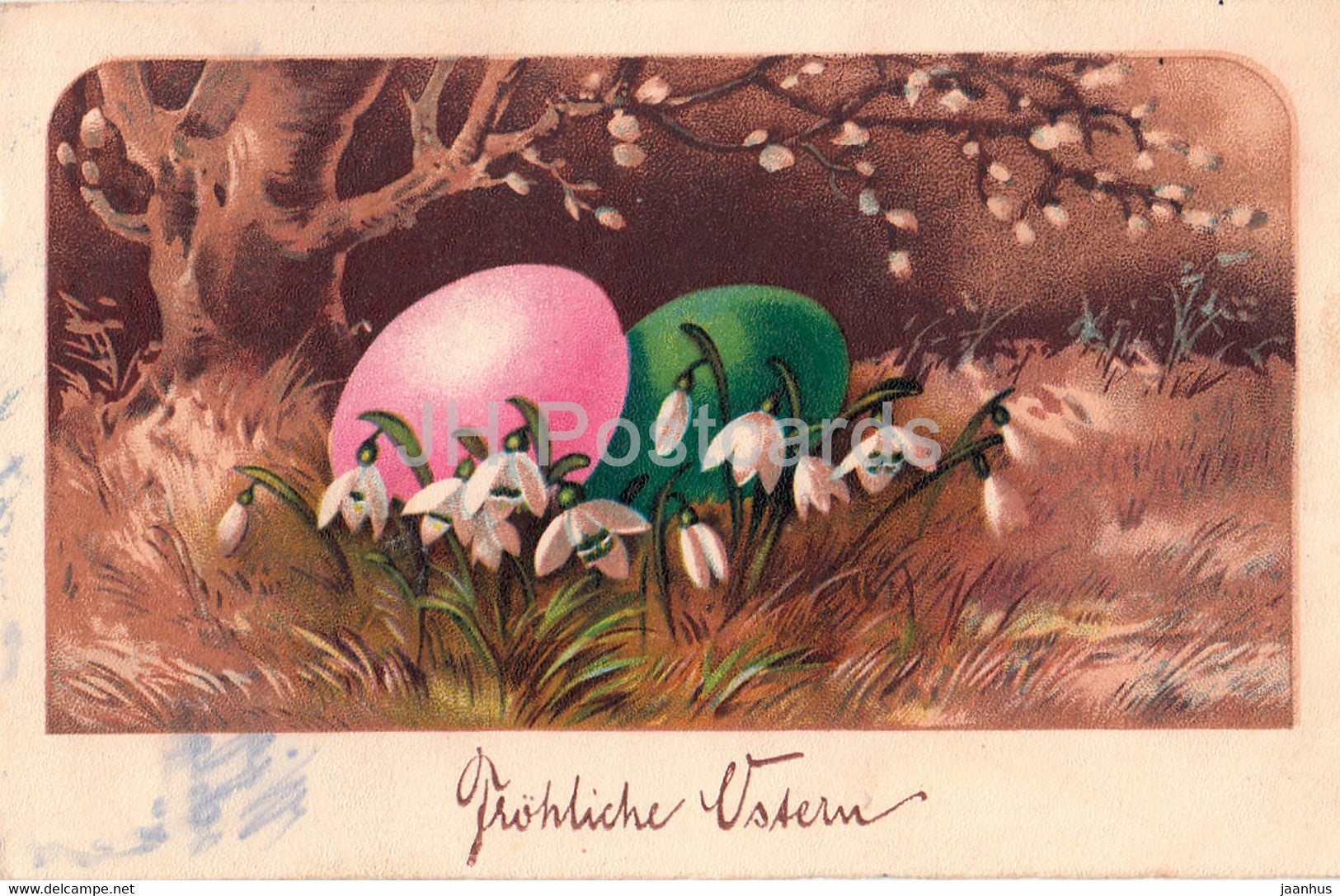 Easter Greeting Card - Frohliche Ostern - eggs - HWB Ser 3760 - old postcard - 1929 - Germany - used - JH Postcards