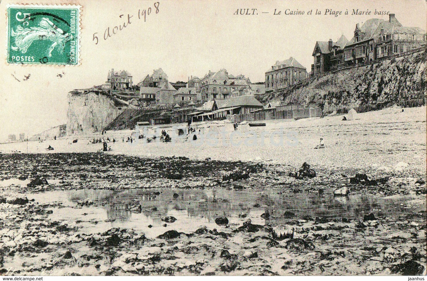Ault - Le Casino et la Plage a Maree basse - beach - old postcard - 1908 - France - used - JH Postcards