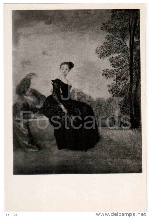 painting by Jean-Antoine Watteau - Capricious - woman - french art - unused - JH Postcards