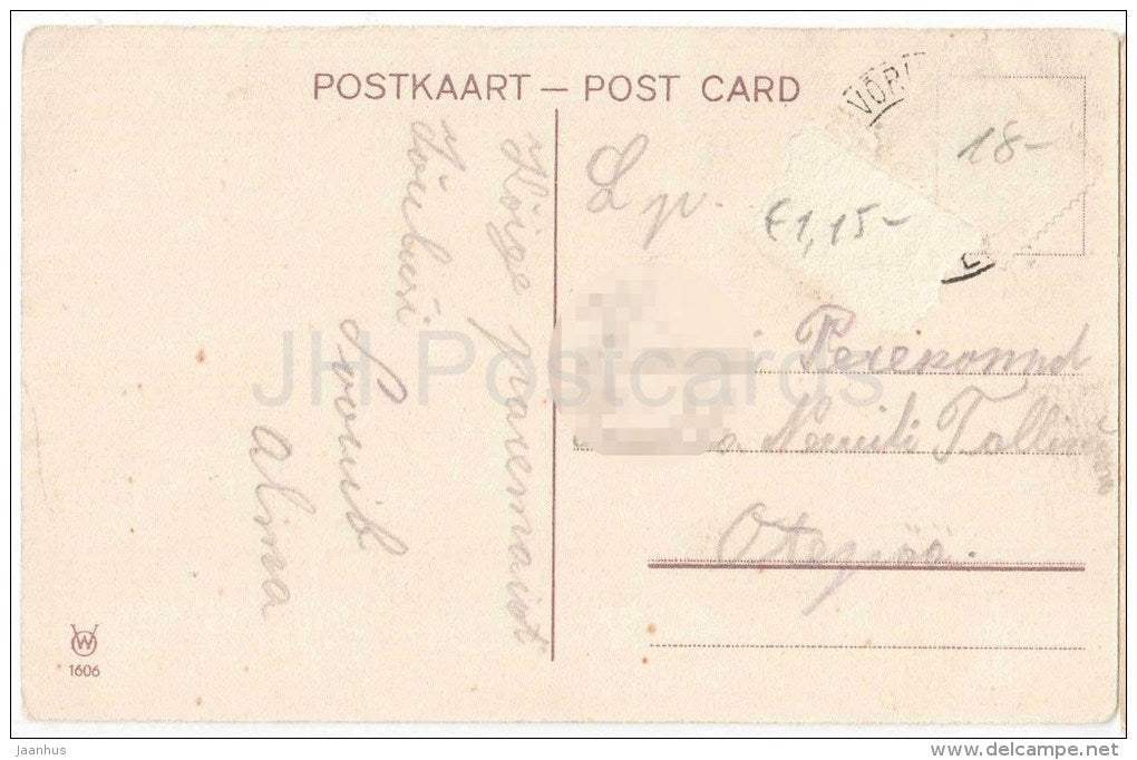 christmas greeting card - bullfinch - birds - winter view - WO 1606 - circulated in Estonia 1930s - JH Postcards