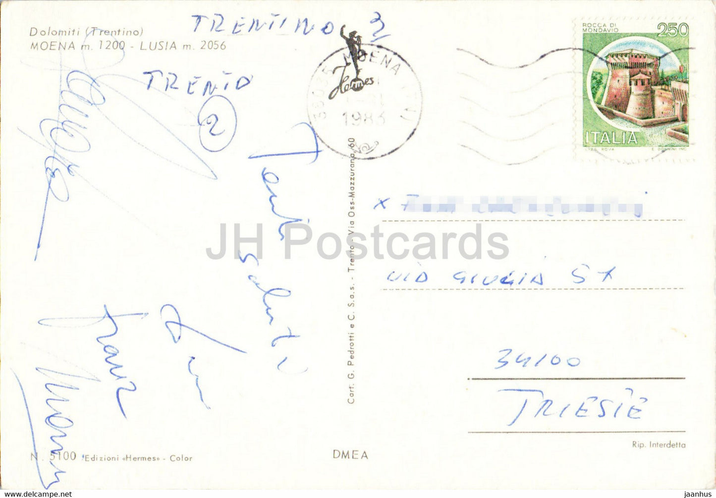 Saluti da Moena Lusia - cable car - skiing - 1983 - Italy - used