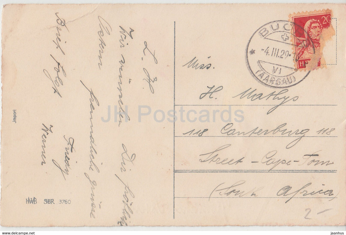 Easter Greeting Card - Frohliche Ostern - eggs - HWB Ser 3760 - old postcard - 1929 - Germany - used