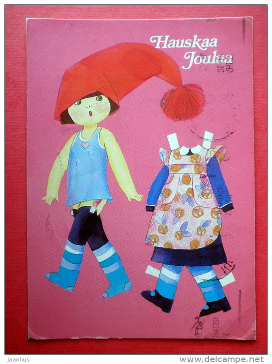 Christmas Greeting Card - girl - fashion - 215 - Finland - sent from Finland Turku to Estonia USSR 1975 - JH Postcards