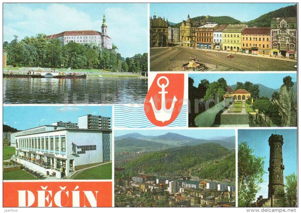 castle - Lenin square - rose garden - restaurant Atlantic - Decin - Czechoslovakia - Czech - unused - JH Postcards
