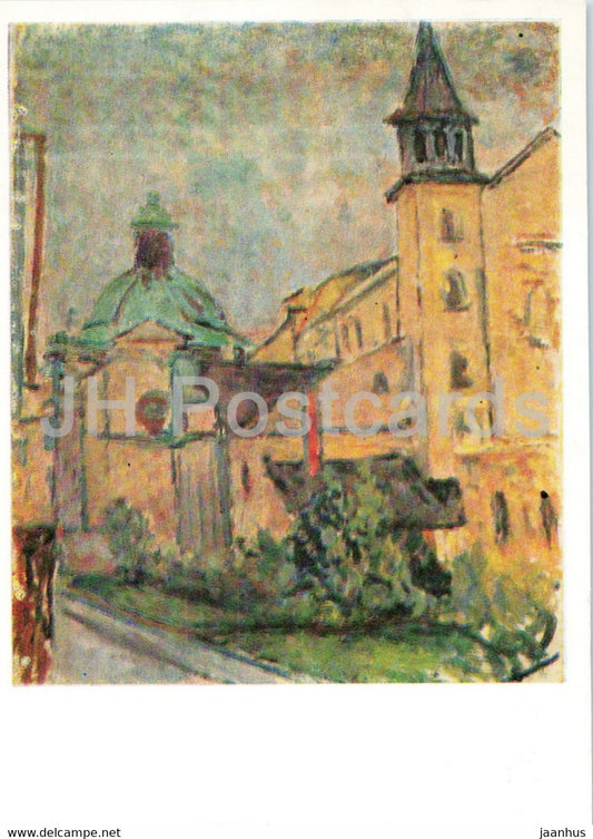 painting by Jerzy Fedkowicz - Kosciol Karmelitow w Krakowie - Carmelite Church in Krakow - Polish art - Poland - unused - JH Postcards