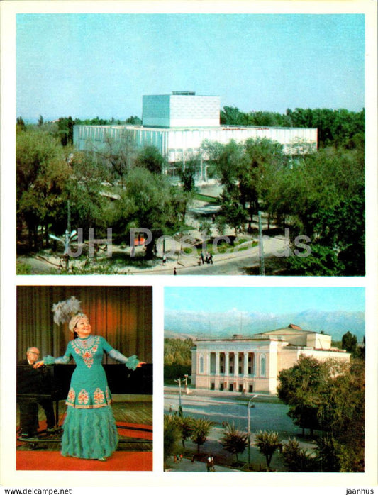 Almaty - Alma-Ata - Lermontov Russian Drama Theatre - Abai Opera and Ballet Theatre - 1974 - Kazakhstan USSR - unused - JH Postcards