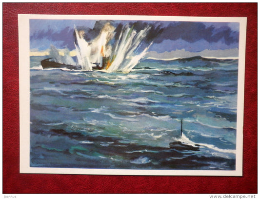 The sinking of a german submarine by the Soviet submarine C-101 - by P. Pavlinov - WWII - 1974 - Russia USSR - unused - JH Postcards