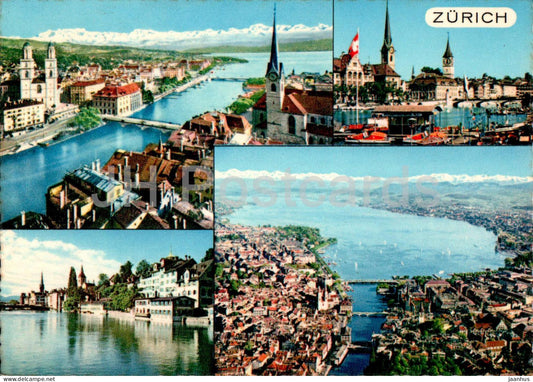 Zurich - multiview - 7518 - old postcard - 1957 - Switzerland - used - JH Postcards