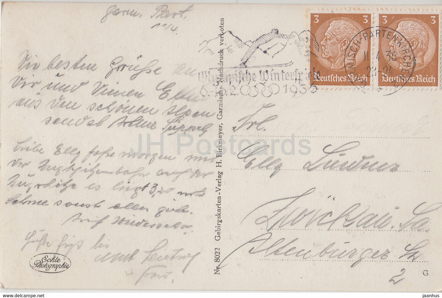 Mittenwald mit Wetterstein 2482 m - old postcard - 1936 - Germany - used