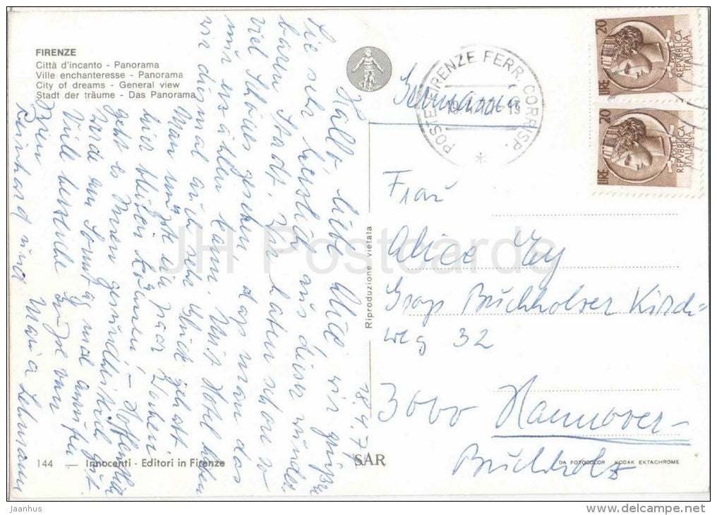 Citta d´incanto - panorama - Firenze - Florence - 144 - Italia - Italy - sent from Italy Firenze to Germany 1977 - JH Postcards