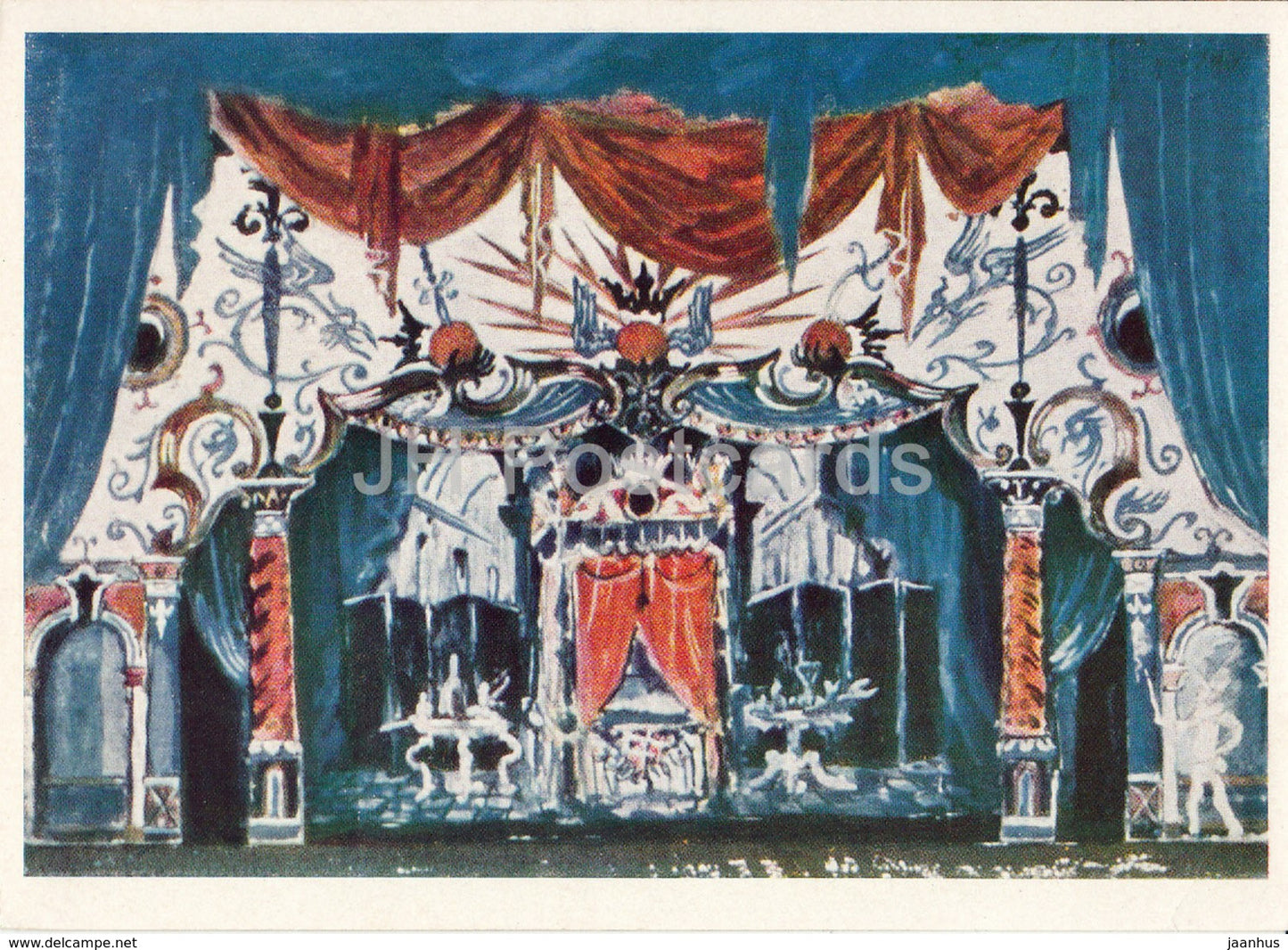 painting by M. Dobuzhinsky - Sketch of the decor for S. Prokopyef's opera - Russian art - 1966 - Russia USSR - unused - JH Postcards