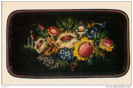 Tray by N. Antipov - Flowers - Russian Hand-Painted Trays - 1981 - Russia USSR - unused - JH Postcards
