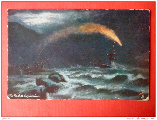 illustration - Rocket Apparatus - The Ships that Pass in the Night - signed - Raphael Tuck & Sons - 9004 - used - JH Postcards