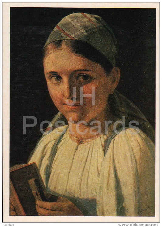 painting by A. Venetsianov - Girl with Accordion , 1840s - Russian art - 1975 - Russia USSR - unused - JH Postcards