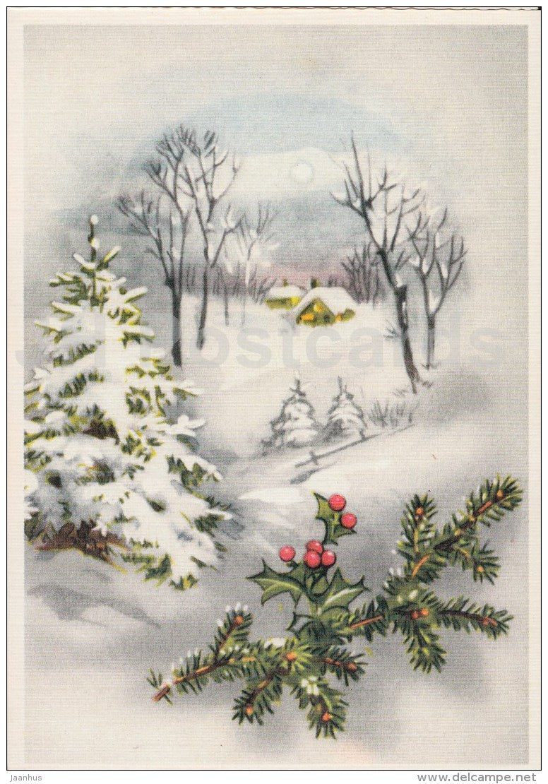 Christmas Greeting Card - winter view - illustration - Estonia - used in 1999 - JH Postcards