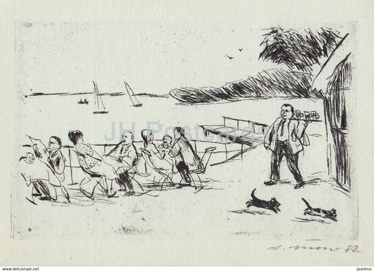 painting by Arno Mohr - Gartenlokal - German art - Germany - unused - JH Postcards