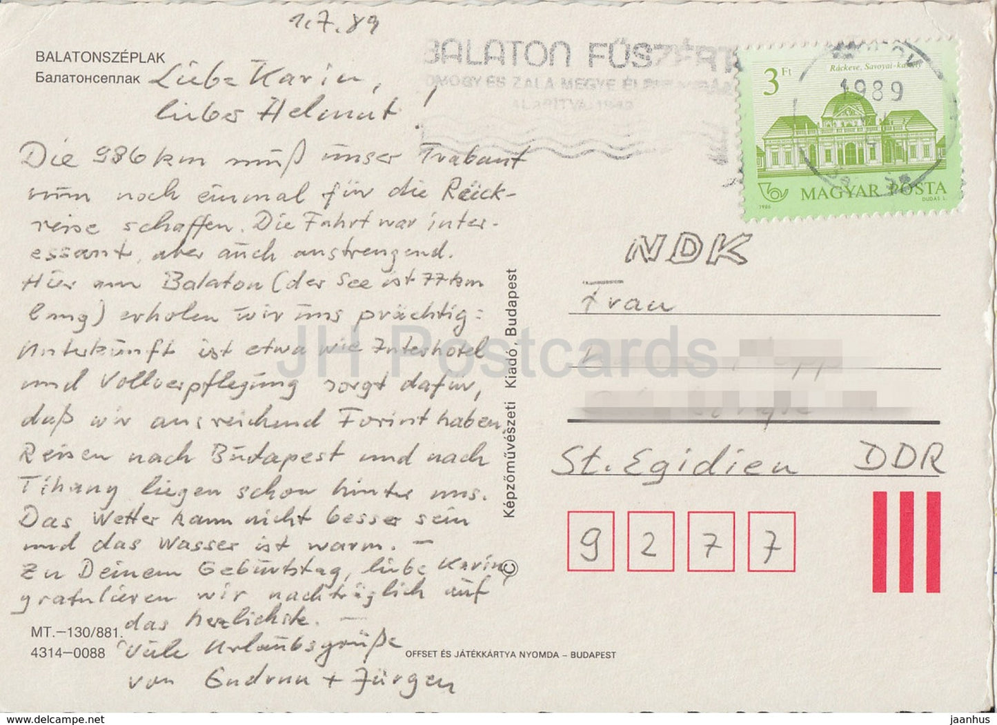 Balaton - Balatonszeplak - hôtel - voilier - voitures - multiview - 1989 - Hongrie - occasion