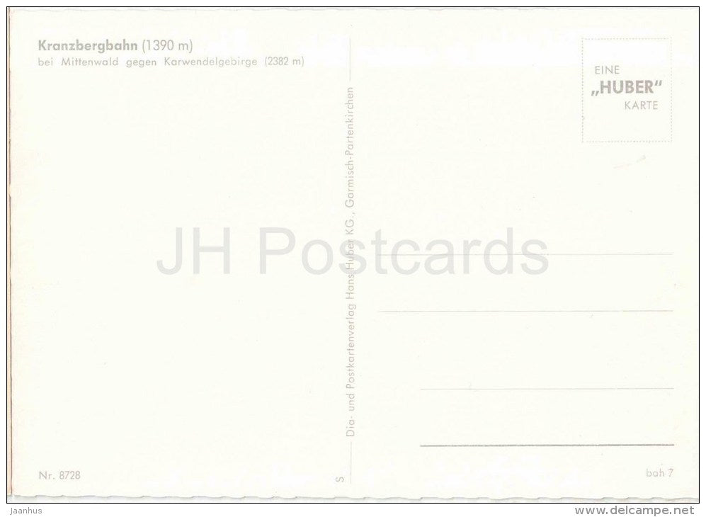 Kranzbergbahn 1390 m - bei Mittenwald gegen Karwendelgebirge - 8728 - Germany - ungelaufen - JH Postcards