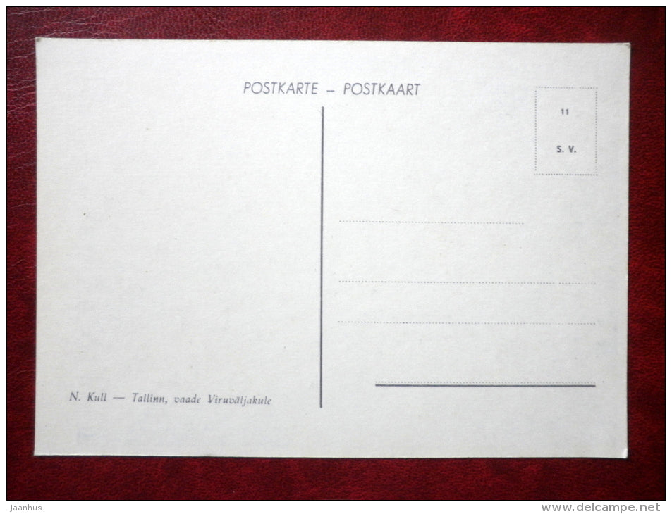 painting by N. Kull - view at Viru Square - streetcar - tram - old postcard - Estonia - unused - JH Postcards