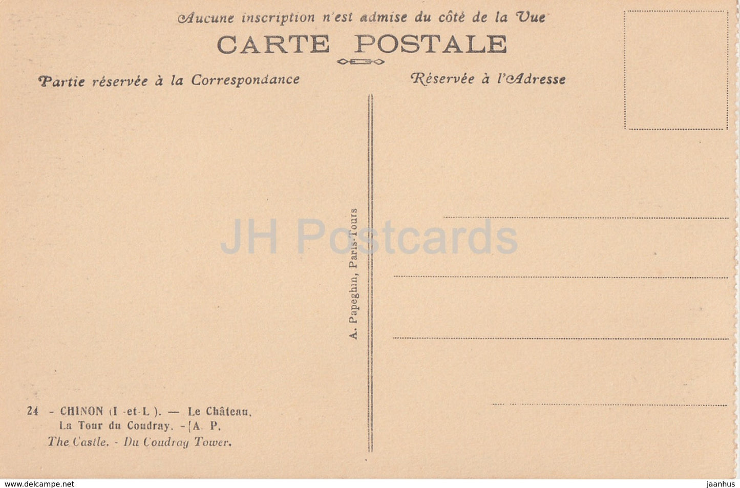Chinon - Le Chateau - La Tour du Coudray - château - 24 - carte postale ancienne - France - inutilisée