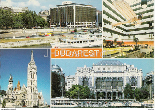 Budapest - cathedral - passenger boat - bus Ikarus - multiview - Hungary - used - JH Postcards