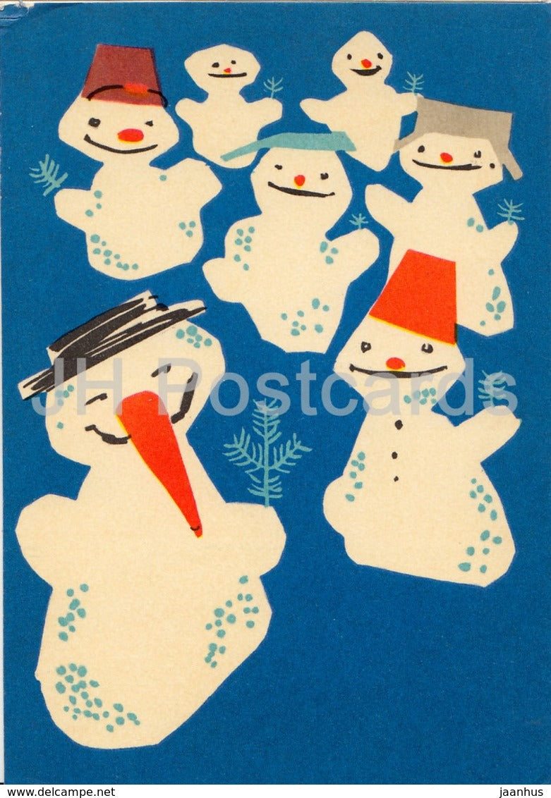 New Year Greeting Card by E. Pikk - Snowman - 1968 - Estonia USSR - unused - JH Postcards